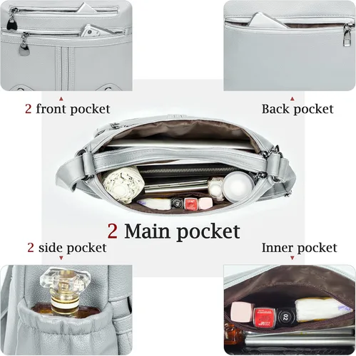 Vista 6 de Bolso de hombro de piel sintética suave para mujer, bolso cruzado con múltiples bolsillos, bolso mediano y espacioso, bolso de moda con asa superior