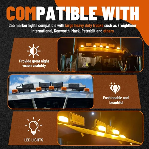 Vista 10 de ECOTRIC 5 luces LED ámbar para correr de 31 luces LED para camiones Peterbilt/Kenworth/Freightliner/Volvo/Western Star/Mack/International/Paccar