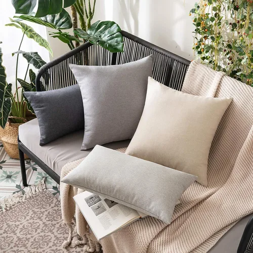 Vista 4 de MIULEE Paquete de 2 fundas de almohada decorativas para exteriores, impermeables, sólidas, de lino sintético, para jardín, granja, patio, tienda