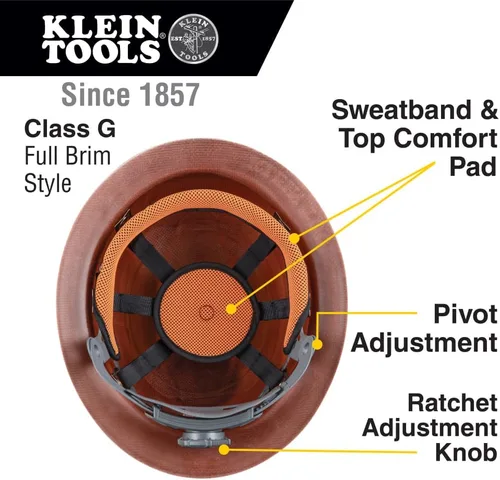Vista 3 de Klein Tools 60452 - Casco duro, ala completa, clase G serie KONSTRUCT, banda que absorbe el sudor, almohadilla superior, color marrón