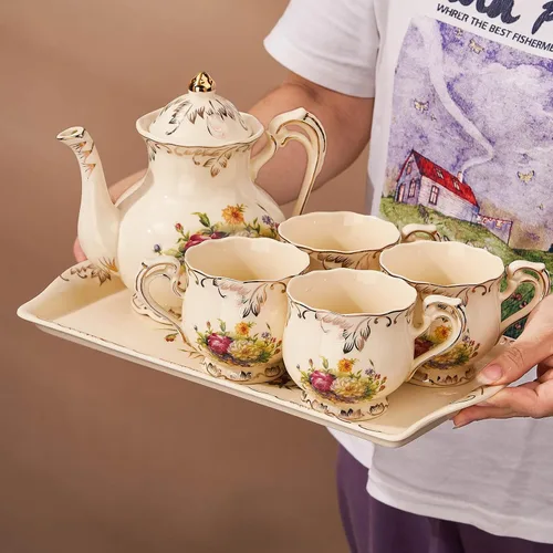 Vista 3 de YOLIFE Bandeja decorativa de cerámica floral para fiesta de té, 13.5 x 7.5 pulgadas
