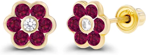 Vista 13 de Aretes de tuerca con bisel de oro macizo de 14 quilates de 0.236 in con piedra natal natural para mujer, piedra natal de 0.069 pulgadas Aretes