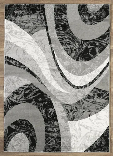 Vista 5 de Yafa Home Fashion Alfombra moderna y contemporánea con diseño de remolinos, lujosa, elegante y moderna (negro/gris, 2 pies x 3 pies)