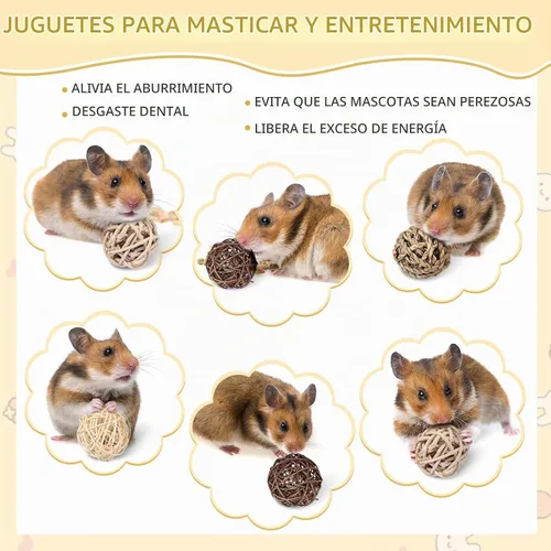 Vista 4 de Sosation Paquete de 24 juguetes de conejillos de indias, bolas de juego para animales pequeños, masticables, golosinas para morder, juguetes