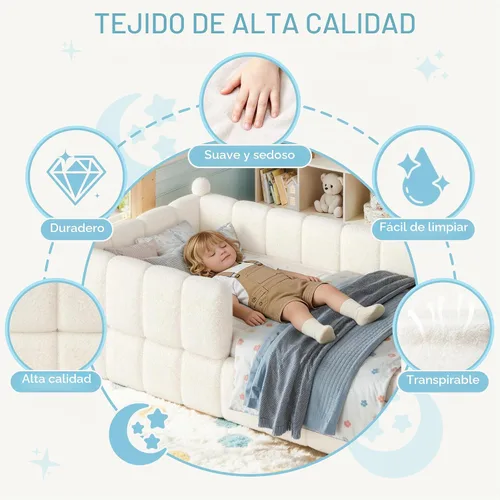 Vista 5 de Cama de suelo tapizada con valla, cama de piso tamaño individual con Beige