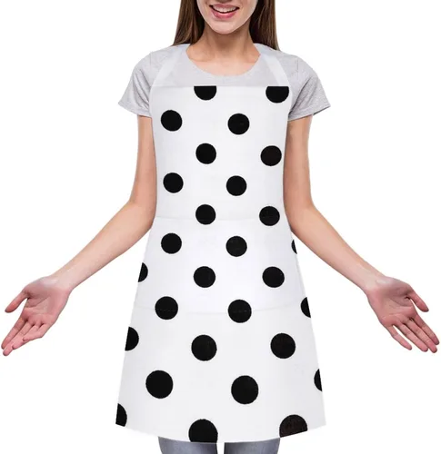 Vista 3 de Personalized Polka Dot Adult Apron, Kitchen Cooking Aprons for Woman Man, Adjustable Bib Apron with Pocket for Baking, BBQ Crafting Outdoors, Dining