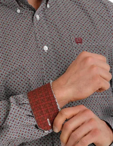 Vista 2 de Cinch MTW1105311 - Camisa con estampado geográfico blanco y burdeos para hombre