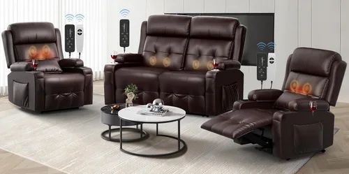 Vista 37 de Sofá reclinable manual de dos plazas, sofá reclinable de pared con masaje, puertos USB y tipo C, almacenamiento, portavasos, sofá RV para sala