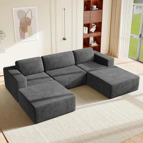 Vista 54 de Vesgantti Sofá modular en forma de U de 119 pulgadas, sofá modular de pana con asiento profundo y soporte de resortes, sofá convertible con 2 Beige