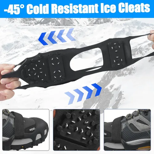 Vista 5 de Crampones, tacos de nieve de hielo para zapatos y botas con 28 tacos de acero antideslizantes para caminar sobre nieve y hielo, tacos de hielo
