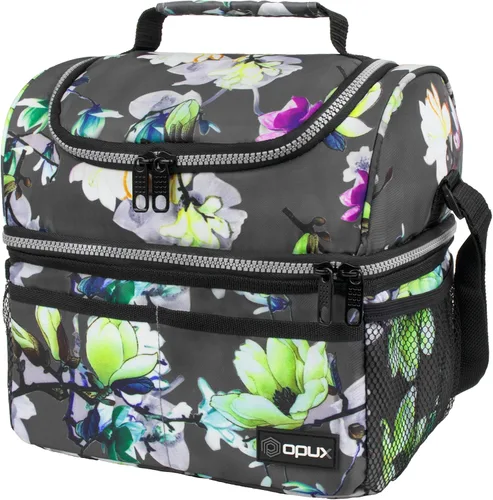 Vista 13 de OPUX Lonchera para hombres y mujeres, bolsa de almuerzo grande aislada para trabajo de adultos, lonchera de dos pisos para preparación de comidas