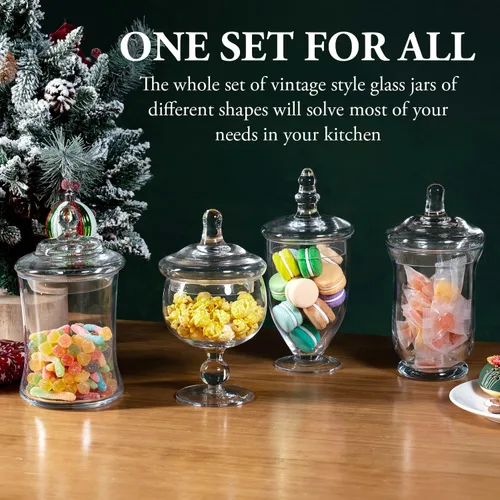 Vista 2 de MyGift Juego de 4 tarros de boticario de cristal, tarros de caramelo transparentes con tapas Decorative Containers For Sweets Snacks Accessories