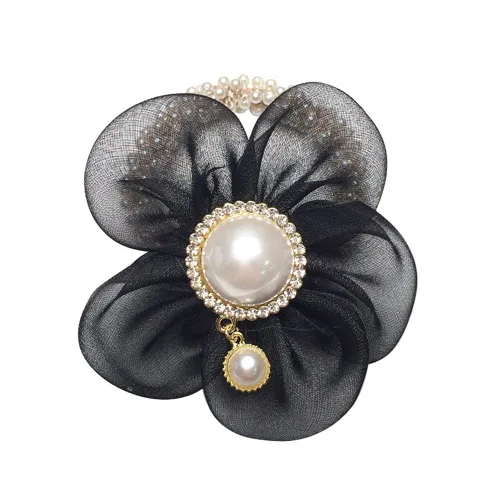 Vista 3 de LOVEF Banda elástica de pelo de perlas de flores de moda, accesorio para cola de caballo para damas, mujeres y niñas, juego de 4