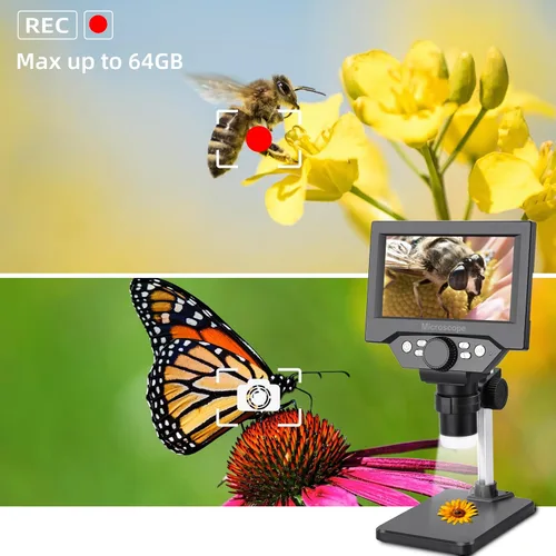 Vista 4 de Koolertron Microscopio digital LCD de 5.5 pulgadas, aumento de 8MP 1-1000X, 8 luces LED, batería recargable, grabación de video para reparación