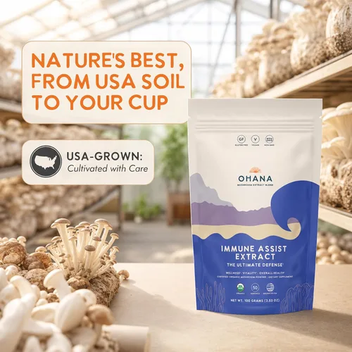 Vista 20 de Ohana Immune Assist Blend, polvo orgánico de hongos integrales USDA, mezcla de 8 hongos cultivados en Estados Unidos, ideal para energía, inmunidad
