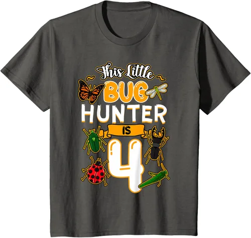 Vista 37 de Camiseta de fiesta de cumpleaños de insectos de este cazador de insectos de 4 años, Negro, S