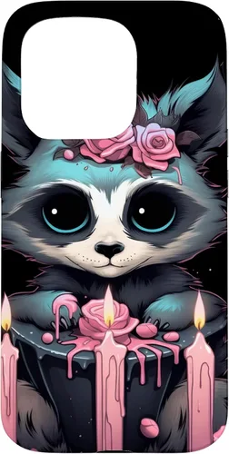 Vista 14 de iPhone 16 Pastel Goth Gothic Raccoon Anime Kawaii Nu Goth Aesthetic Case