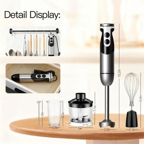 Vista 2 de MegaWise Pro Hand Blender Nueva versión 2025 (negro, 5 en 1)
