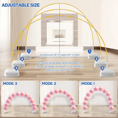 Vista 2 de Arco de globos, innovador kit de arco de globos resistente, soporte de arco de globos ajustable de 10 pies de ancho y 9 pies de alto con bases