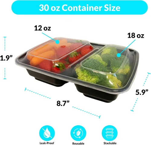 Vista 3 de Reli. Contenedores de preparación de comidas de 30 onzas (paquete de 50) - Cajas de comida para llevar y llevar con tapas