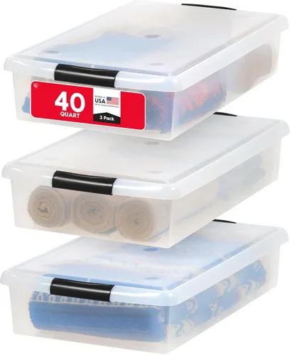 Vista 12 de IRIS USA 22 Qt Almacenamiento bajo la cama, organizador apilable de plástico con cajón deslizante, paquete de 2 unidades, multiusos para ropa