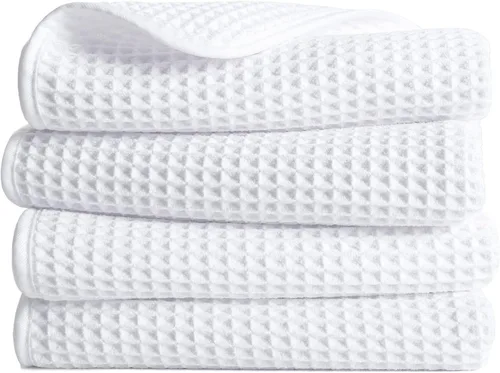 Vista 20 de POLYTE Toalla de mano de microfibra de 430 GSM, sin pelusas, 16 x 30 pulgadas, paquete de 4 (tejido de gofre) Paquete de 4, de gran tamaño, sin