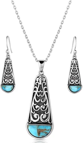 Vista 29 de Montana Silversmiths Conjunto de joyería de estilo occidental con turquesa elaborada a mano: aretes y collar
