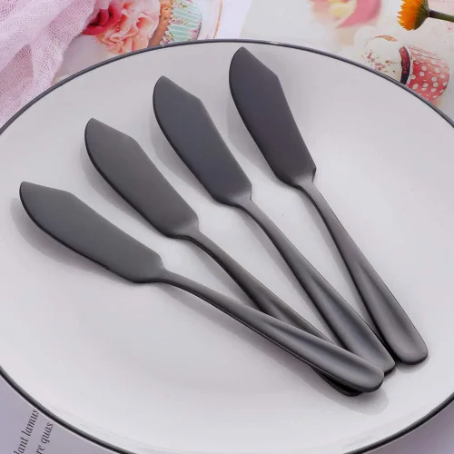 Vista 3 de Baikai - Juego de 4 cuchillos de acero inoxidable 18/10, cuchillo de mantequilla de desayuno negro, esparcidor de sándwich