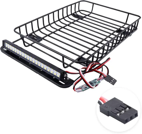 Vista 2 de RC 1/10 Metal Roof Rack Equipaje con barra de luz LED para 1:10 RC Crawler Car TRX-4 Axial SCX10 90046 SCX10 III AXI03007 Redcat Gen 8 RGT