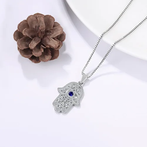 Vista 47 de Aniu Joyería de plata de ley 925 Hamsa de Fátima para mujer con circonita cúbica, viene con caja de regalo negra