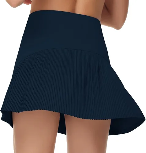 Vista 2 de THE GYM PEOPLE Faldas de tenis de cintura alta para mujer, con dobladillo cruzado en la espalda, plisadas con pantalones cortos interiores