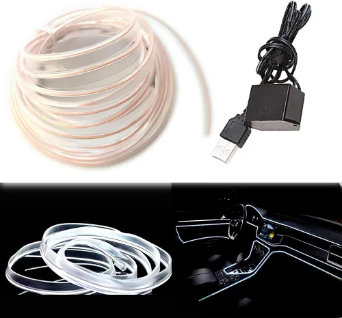 Vista 17 de Tira de luces LED de cable electroluminiscente azul para interior de automóvil, 6.5 pies de cable de neón con controlador USB de 5 voltios