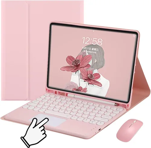 Vista 15 de Galaxy Tab S6 Lite 10.4 pulgadas 2024/2022/2020 Funda de teclado táctil con mouse Lindas teclas redondas Touchpad Slim Smart Magnético Desmontable