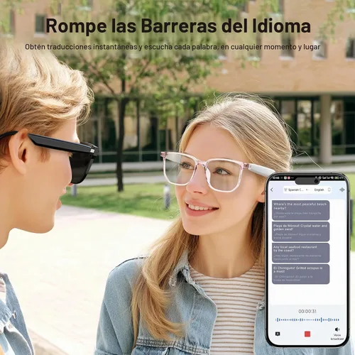 Vista 2 de Gafas Inteligentes AI, Gafas de Traducción Bluetooth 5.4 con 144 Idiomas y Acentos, Lentes con Filtro de Luz Azul, Gafas Inteligentes