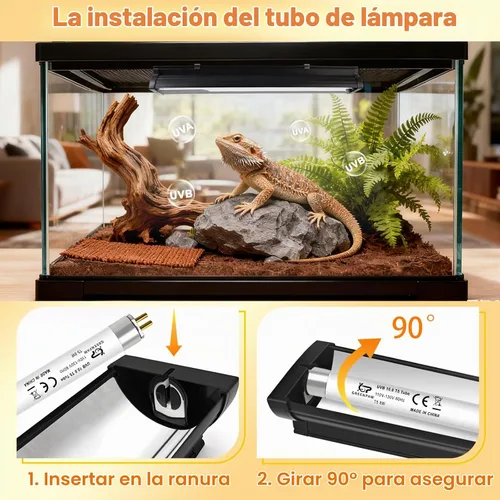 Vista 7 de Bombilla T5 10.0 UVB para reptiles, 8W HO UVB Bombilla de reptil, 2 paquetes de 12 pulgadas UVA UVB Tubo de lámpara fluorescente para dragón barbudo