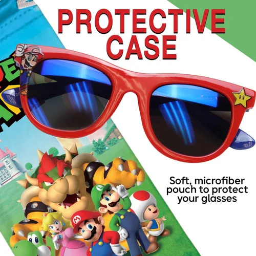 Vista 5 de Sun-Staches Gafas de sol Super Mario de Arkaid Lentes de sol elegantes, cómodas y duraderas con protección UV para niños con funda de transporte