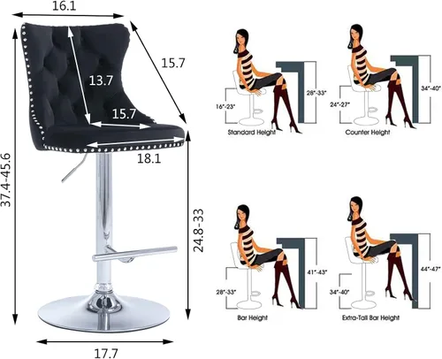 Vista 102 de Aoowow Juego de 2 taburetes de bar giratorios, taburetes de bar ajustables con respaldo de terciopelo copetudo, sillas de bar modernas tapizadas
