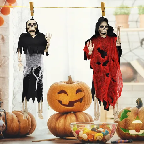 Vista 5 de JOYIN 2 piezas de 16 pulgadas de decoración de Halloween de esqueletos de Halloween de cuerpo completo posable