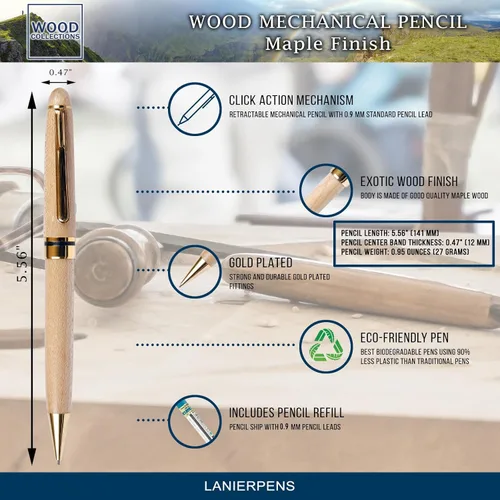 Vista 3 de Lanier Pens Lápiz mecánico de madera económico 0.9 MM - Arce