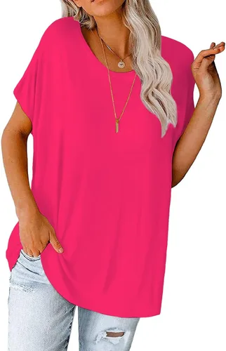 Vista 2 de MINT PLUS PINK Camisetas de gran tamaño para mujer, cuello redondo, manga corta, ajuste holgado