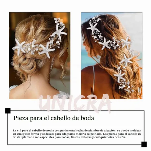 Vista 3 de Unicra Diadema de novia con estrella de mar, diadema de vid y perlas, accesorios para el cabello de boda en la playa, accesorios para el cabello
