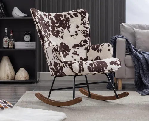 Vista 10 de Sillón mecedor de piel sintética, silla moderna de lectura para sala de estar, dormitorio, oficina, espacios pequeños, color marrón