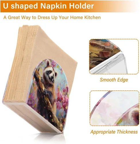 Vista 4 de Servilletero acrílico para mesa, estampado de mapache sobre árbol, dispensador vertical de almacenamiento de servilletas de papel de 4.1 x 4.9 x