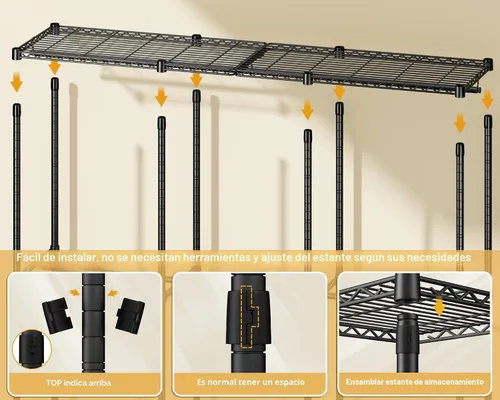 Vista 5 de ULIFHOME E14C - Sistema organizador de armario resistente, estantes de ropa independientes para colgar ropa, perchero ajustable de 70.1 pulgadas