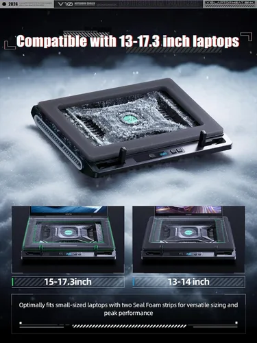 Vista 5 de llano Enfriador para laptop, almohadilla de enfriamiento para laptop para juegos con turbofán de 3500 RPM, ventilador externo de 4.72 pulgadas