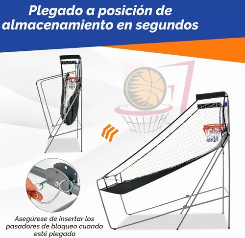 Vista 4 de GYMAX Juego de baloncesto arcade plegable para interiores con 8 modos de juego, sonido de arcade, 4 bolas y bomba de inflado, juegos de baloncesto