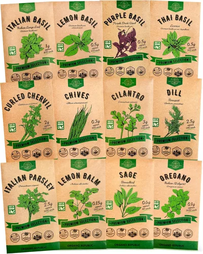 Vista 7 de Organo Republic Paquete variado de 12 semillas de hierbas culinarias - 7,355+ semillas criollas, sin transgénicos, para jardinería en interiores