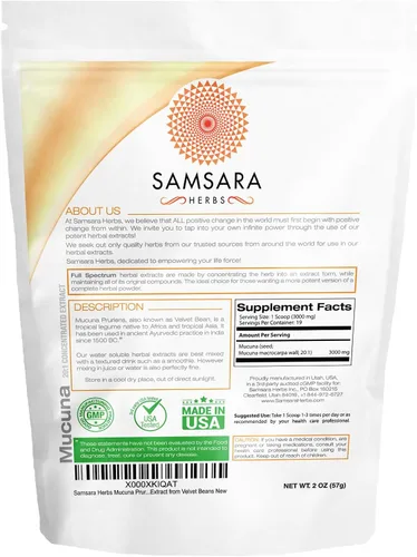 Vista 2 de Samsara Herbs Mucuna Pruriens (2oz/57g) - Extracto en polvo de frijoles de terciopelo
