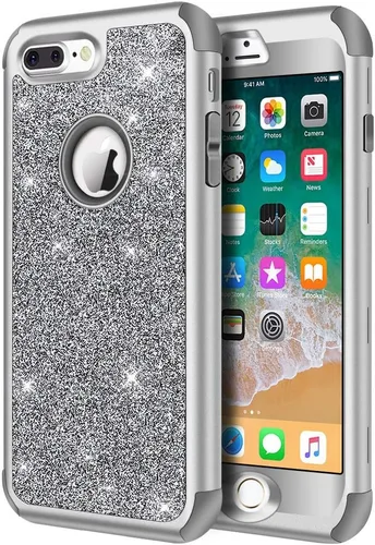 Vista 17 de Hython Funda para iPhone 8 Plus/7 Plus - Defensor resistente, carcasa rígida híbrida con purpurina brillante, cubierta de goma a prueba de golpes