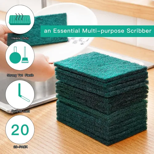 Vista 4 de Esponjas de limpieza pesadas antiarañazos, esponja de limpieza de platos, herramienta de limpieza reutilizable verde para el hogar, para cocina